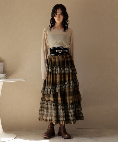 Ulysses（ユリシス）の「チェック柄ティアードロングスカート（スカート・レディース・ダークグレー/ブラウン・F）」の3枚目の写真