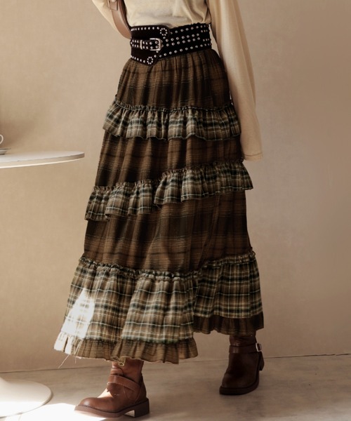 Ulysses（ユリシス）の「チェック柄ティアードロングスカート（スカート・レディース・ダークグレー/ブラウン・F）」の8枚目の写真