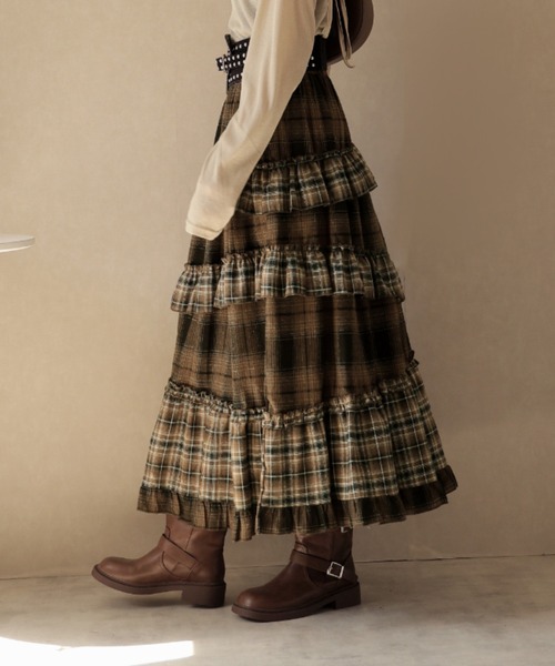 Ulysses（ユリシス）の「チェック柄ティアードロングスカート（スカート・レディース・ダークグレー/ブラウン・F）」の11枚目の写真