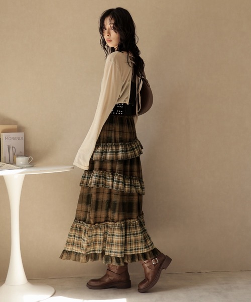 Ulysses（ユリシス）の「チェック柄ティアードロングスカート（スカート・レディース・ダークグレー/ブラウン・F）」の12枚目の写真