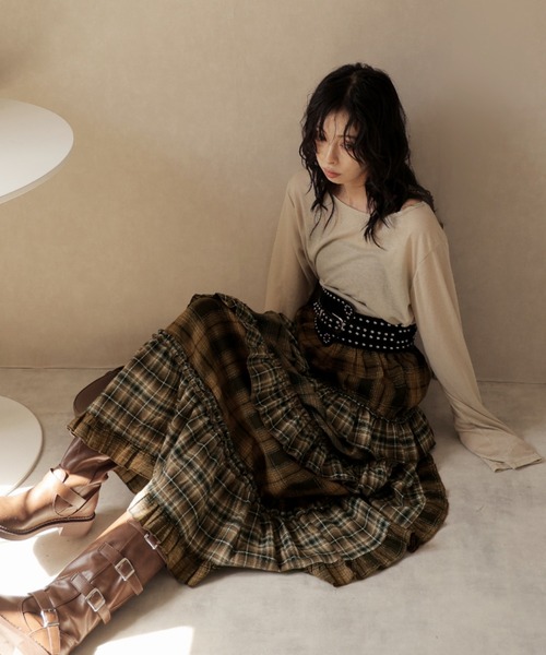 Ulysses（ユリシス）の「チェック柄ティアードロングスカート（スカート・レディース・ダークグレー/ブラウン・F）」の14枚目の写真