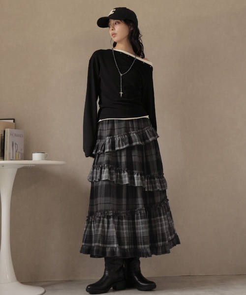 Ulysses（ユリシス）の「チェック柄ティアードロングスカート（スカート・レディース・ダークグレー/ブラウン・F）」の17枚目の写真