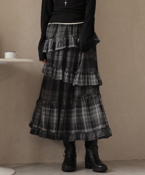 Ulysses（ユリシス）の「チェック柄ティアードロングスカート（スカート・レディース・ダークグレー/ブラウン・F）」の18枚目の写真