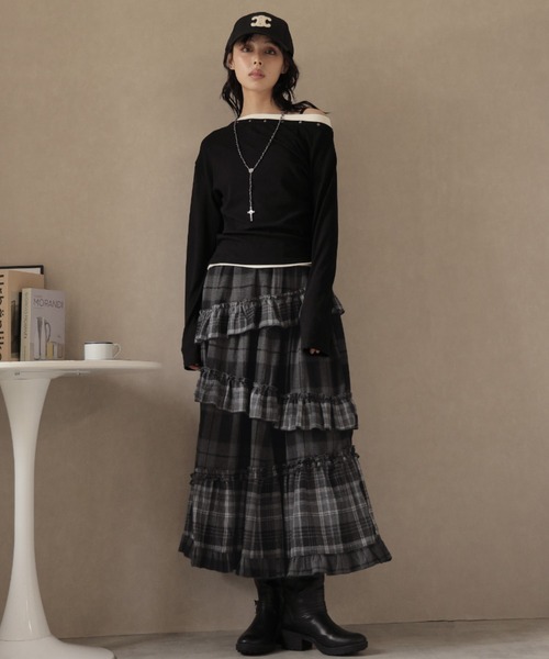 Ulysses（ユリシス）の「チェック柄ティアードロングスカート（スカート・レディース・ダークグレー/ブラウン・F）」の19枚目の写真