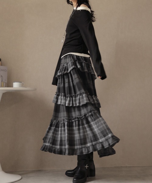 Ulysses（ユリシス）の「チェック柄ティアードロングスカート（スカート・レディース・ダークグレー/ブラウン・F）」の20枚目の写真