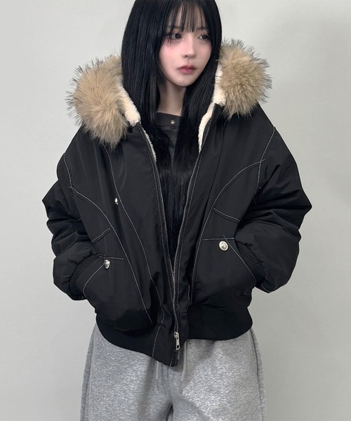 ファージャケット （ファー取り外し可能） ファー取り外し可能】2WAYファー フードジャケット（ブルゾン