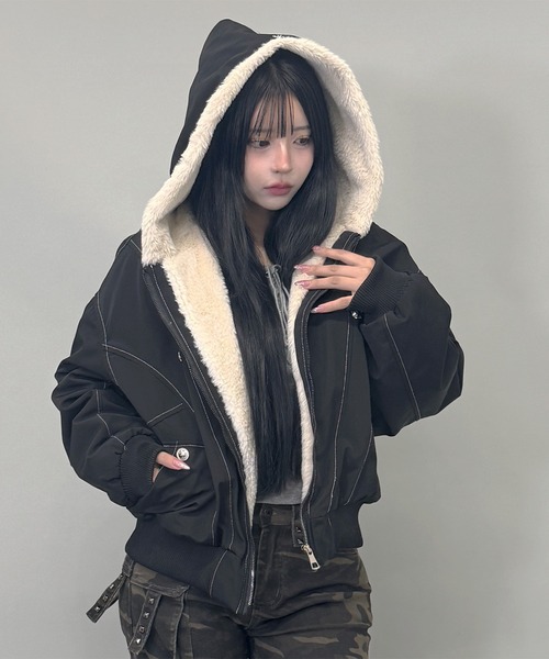 ファー取り外し可能】2WAYファー フードジャケット（ブルゾン