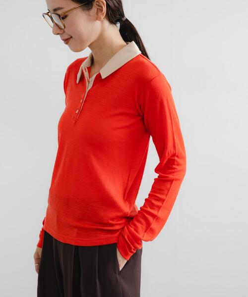 crewre 赤色 長袖ニットセーター TOMORROWLAND tricot ギザコットン クルーネックプルオーバーニット