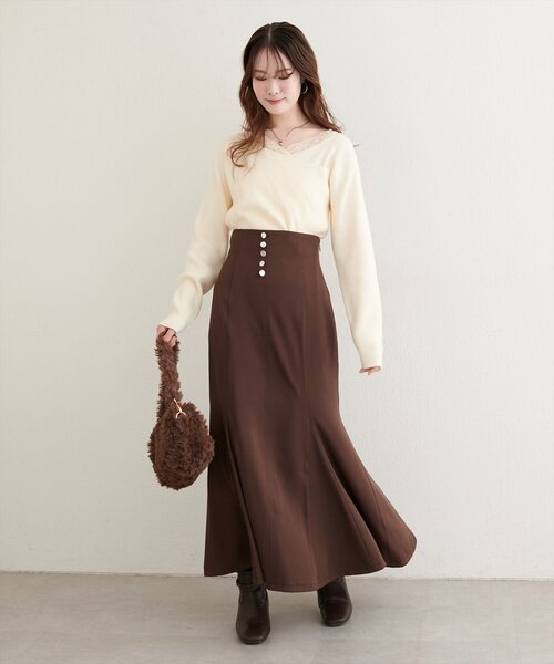 natural couture（ナチュラルクチュール）の「アシメレースネックリブニットプルオーバー（ニット/セーター・レディース・ボルドー/グレー/オフホワイト/ブラック/ネイビー/グレイッシュベージュ・FREE）」の10枚目の写真