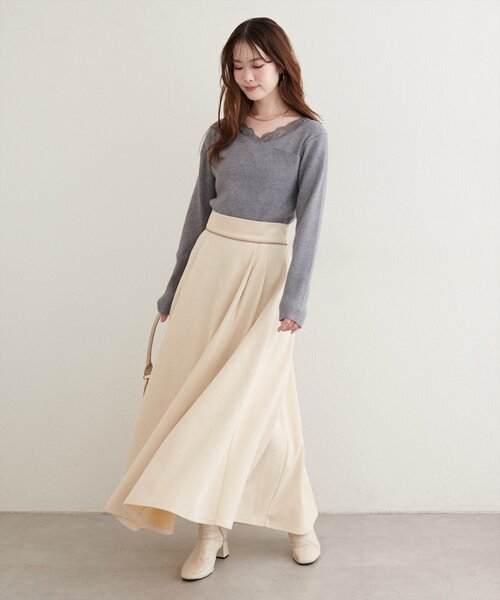 natural couture（ナチュラルクチュール）の「アシメレースネックリブニットプルオーバー（ニット/セーター・レディース・ボルドー/グレー/オフホワイト/ブラック/ネイビー/グレイッシュベージュ・FREE）」の15枚目の写真