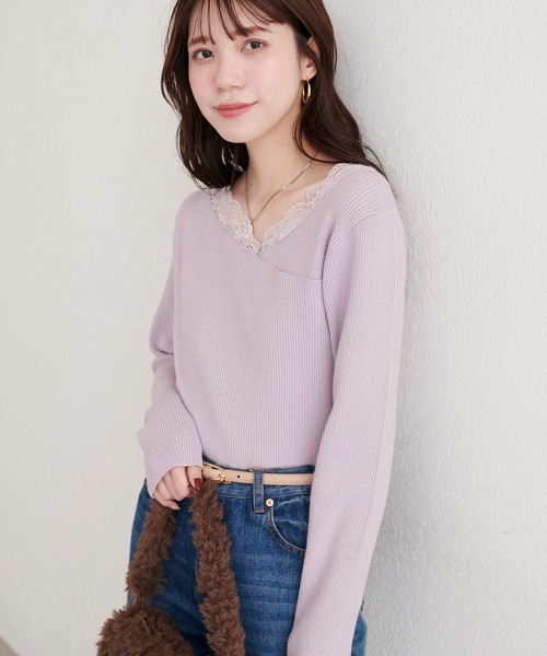 natural couture（ナチュラルクチュール）の「アシメレースネックリブニットプルオーバー（ニット/セーター・レディース・ボルドー/グレー/オフホワイト/ブラック/ネイビー/グレイッシュベージュ・FREE）」の21枚目の写真