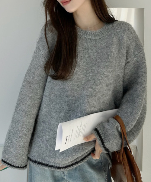 Ada.（エイダ）の「配色ライン クルーネック ふわもこ ニット（ニット/セーター・レディース・グレー/アイボリー/ネイビー/ブラウン・FREE）」の16枚目の写真