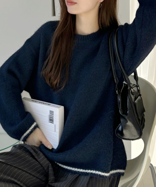 Ada.（エイダ）の「配色ライン クルーネック ふわもこ ニット（ニット/セーター・レディース・グレー/アイボリー/ネイビー/ブラウン・FREE）」の19枚目の写真