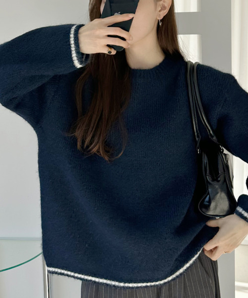Ada.（エイダ）の「配色ライン クルーネック ふわもこ ニット（ニット/セーター・レディース・グレー/アイボリー/ネイビー/ブラウン・FREE）」の20枚目の写真