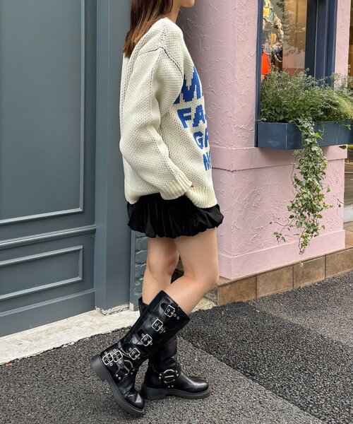 CIAOPANIC（チャオパニック）の「ローゲージジャガードアソートルーズニット（ニット/セーター・レディース・カーキ/ブラック/オフホワイト/ブルー/レッド/ピンク・FREE）」の13枚目の写真