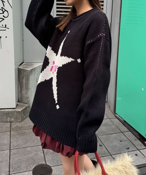 CIAOPANIC（チャオパニック）の「ローゲージジャガードアソートルーズニット（ニット/セーター・レディース・カーキ/ブラック/オフホワイト/ブルー/レッド/ピンク・FREE）」の18枚目の写真