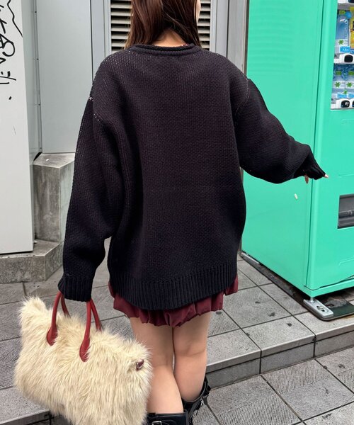 CIAOPANIC（チャオパニック）の「ローゲージジャガードアソートルーズニット（ニット/セーター・レディース・カーキ/ブラック/オフホワイト/ブルー/レッド/ピンク・FREE）」の19枚目の写真