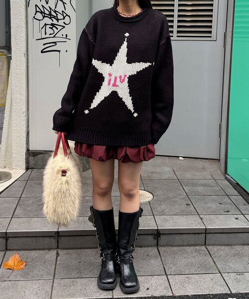 CIAOPANIC（チャオパニック）の「ローゲージジャガードアソートルーズニット（ニット/セーター・レディース・カーキ/ブラック/オフホワイト/ブルー/レッド/ピンク・FREE）」の20枚目の写真