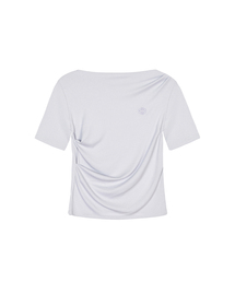 NICK&NICOLE（ニックアンドニコール）の「HALF SHIRRING DRAPE BOAT NECK TOP_LIGHT PURPLE（Tシャツ/カットソー）」