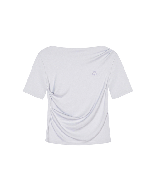 NICK&NICOLE(ニックアンドニコール)の「HALF SHIRRING DRAPE BOAT NECK TOP_LIGHT PURPLE(Tシャツ/カットソー・レディース・ライトパープル・FREE)」の1枚目の写真