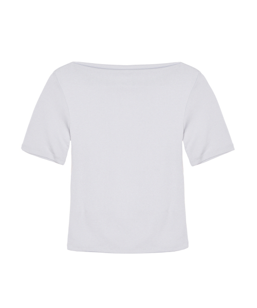 NICK&NICOLE(ニックアンドニコール)の「HALF SHIRRING DRAPE BOAT NECK TOP_LIGHT PURPLE(Tシャツ/カットソー・レディース・ライトパープル・FREE)」の2枚目の写真