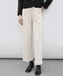 シルキー ピンタック ワイドフィットパンツ スラックス [ベージュ]