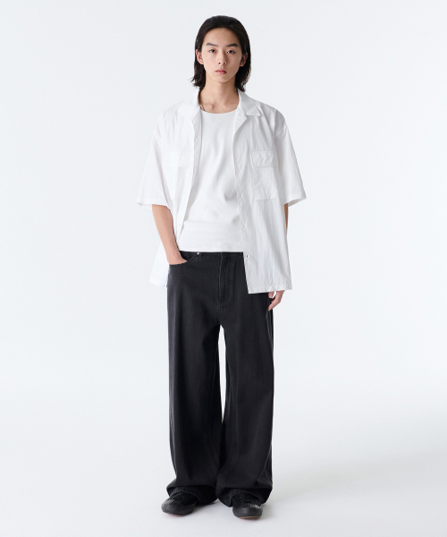 MUSINSA STANDARD（ムシンサスタンダード）の「リネンライクエクストラワイドデニムパンツ[ウォッシュドブラック]（デニムパンツ・メンズ・その他・31/33/26/27/28/29/40/38/36/34/32/30）」の2枚目の写真
