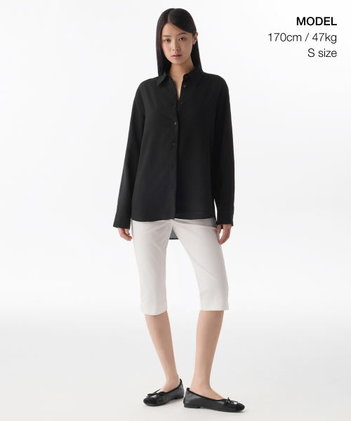 MUSINSA STANDARD WOMAN（ムシンサスタンダードウーマン）の「ウィメンズリラックスドリネンライクシャツ[ブラック]（シャツ/ブラウス・レディース・その他・SMALL/MEDIUM/LARGE/X-SMALL）」の2枚目の写真