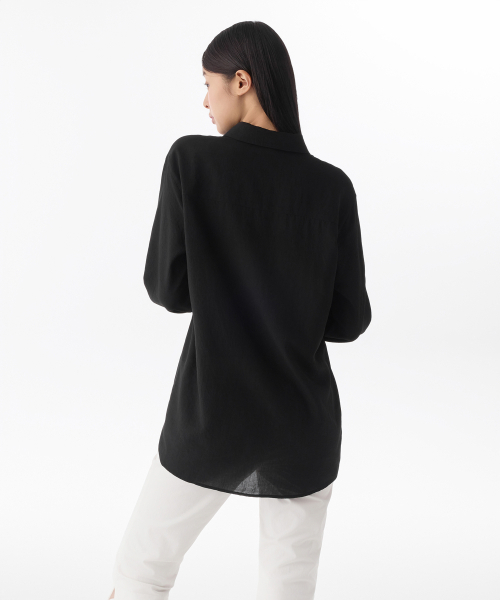 MUSINSA STANDARD WOMAN（ムシンサスタンダードウーマン）の「ウィメンズリラックスドリネンライクシャツ[ブラック]（シャツ/ブラウス・レディース・その他・SMALL/MEDIUM/LARGE/X-SMALL）」の3枚目の写真