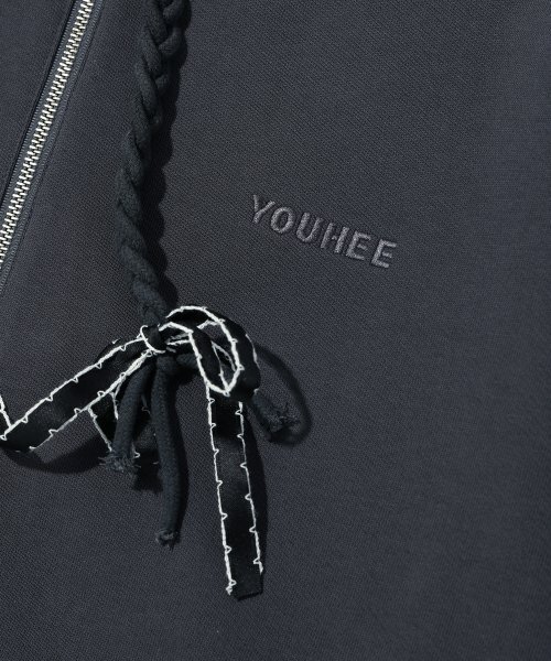 YOUHEE（ユヒ）の「RIBBON DETAIL HOOD ZIP-UP CHARCOAL（パーカー・レディース・その他・FREE）」の5枚目の写真
