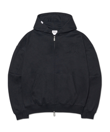 NOMANUAL | OVERLAY LOGO HOODED ZIP-UP - BLACK(パーカー)
