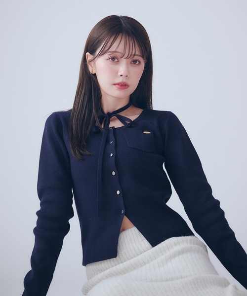 choker waist shape knitcardigan / チョーカー付きウエストシェイプ
