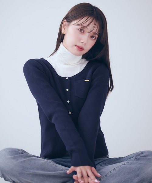 fupel（フぺル）の「choker waist shape knitcardigan / チョーカー付きウエストシェイプニットカーディガン（カーディガン/ボレロ・レディース・グレー/ネイビー・FREE）」の3枚目の写真