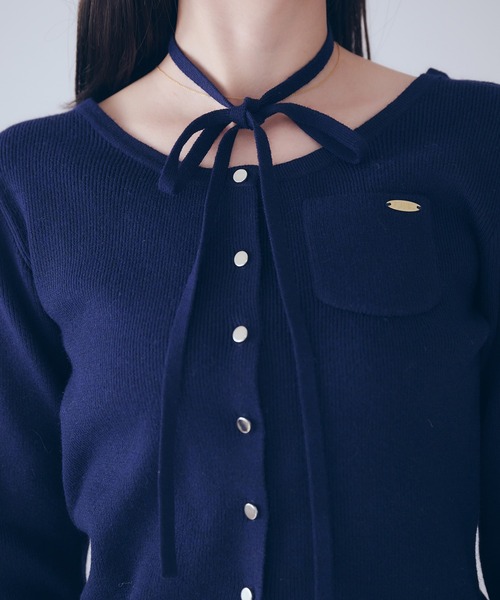 fupel（フぺル）の「choker waist shape knitcardigan / チョーカー付きウエストシェイプニットカーディガン（カーディガン/ボレロ・レディース・グレー/ネイビー・FREE）」の10枚目の写真