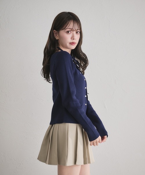 choker waist shape knitcardigan / チョーカー付きウエストシェイプ
