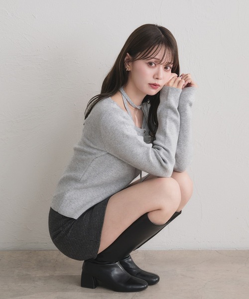 fupel（フぺル）の「choker waist shape knitcardigan / チョーカー付きウエストシェイプニットカーディガン（カーディガン/ボレロ・レディース・グレー/ネイビー・FREE）」の15枚目の写真