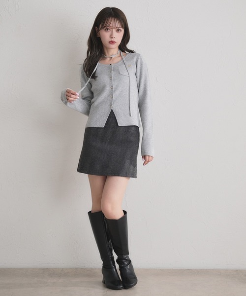 fupel（フぺル）の「choker waist shape knitcardigan / チョーカー付きウエストシェイプニットカーディガン（カーディガン/ボレロ・レディース・グレー/ネイビー・FREE）」の16枚目の写真