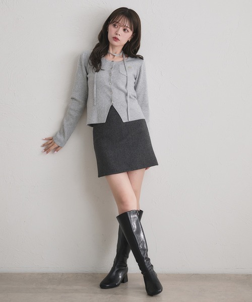 choker waist shape knitcardigan / チョーカー付きウエストシェイプ