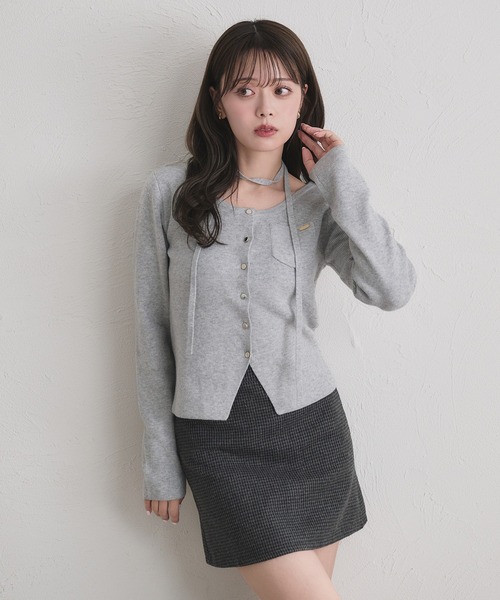 choker waist shape knitcardigan / チョーカー付きウエストシェイプ