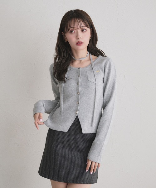 choker waist shape knitcardigan / チョーカー付きウエストシェイプ