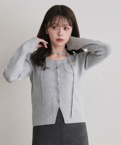 fupel（フぺル）の「choker waist shape knitcardigan / チョーカー付きウエストシェイプニットカーディガン（カーディガン/ボレロ・レディース・グレー/ネイビー・FREE）」の11枚目の写真