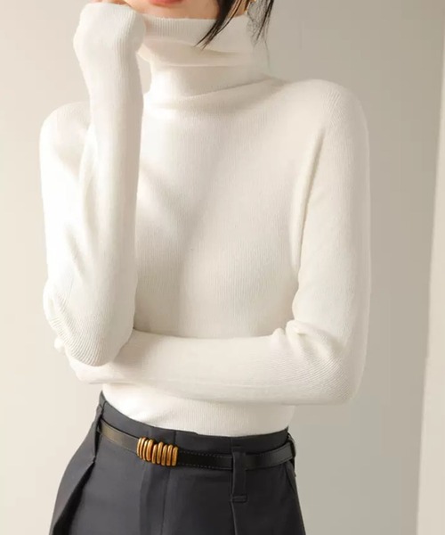 VIBGYOR（ヴィブジョー）の「【EIZZ/アイズ】ハイゲージ タートルネック タイトフィット ニット（ニット/セーター・レディース・チャコール/ブラウン/ブラック/オフホワイト/グレー/ブルー・FREE）」の2枚目の写真