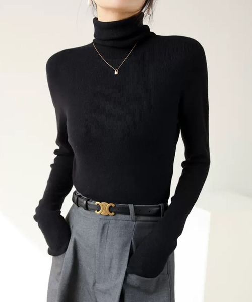 VIBGYOR（ヴィブジョー）の「【EIZZ/アイズ】ハイゲージ タートルネック タイトフィット ニット（ニット/セーター・レディース・チャコール/ブラウン/ブラック/オフホワイト/グレー/ブルー・FREE）」の3枚目の写真