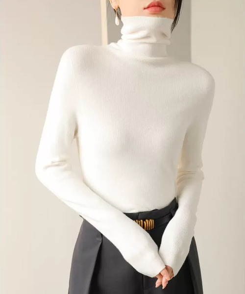 VIBGYOR（ヴィブジョー）の「【EIZZ/アイズ】ハイゲージ タートルネック タイトフィット ニット（ニット/セーター・レディース・チャコール/ブラウン/ブラック/オフホワイト/グレー/ブルー・FREE）」の8枚目の写真