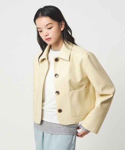 EMMEL REFINES(エメルリファインズ)の「<EMMEL REFINES>EM レザーライク ショートブルゾン(ブルゾン・レディース・ナチュラル/オリーブ・FREE)」の7枚目の写真