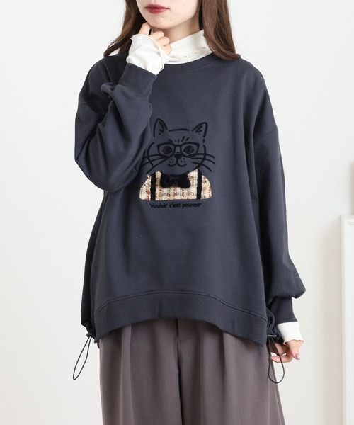 Quelle Chance(ケルシャンス)の「猫ツィード長袖 プルオーバー(Tシャツ/カットソー・レディース・チャコールグレー/グリーン/マスタード・M/L)」の5枚目の写真