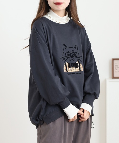 Quelle Chance(ケルシャンス)の「猫ツィード長袖 プルオーバー(Tシャツ/カットソー・レディース・チャコールグレー/グリーン/マスタード・M/L)」の6枚目の写真