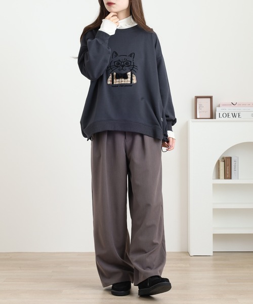 Quelle Chance(ケルシャンス)の「猫ツィード長袖 プルオーバー(Tシャツ/カットソー・レディース・チャコールグレー/グリーン/マスタード・M/L)」の7枚目の写真