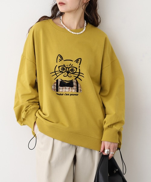 Quelle Chance(ケルシャンス)の「猫ツィード長袖 プルオーバー(Tシャツ/カットソー・レディース・チャコールグレー/グリーン/マスタード・M/L)」の12枚目の写真