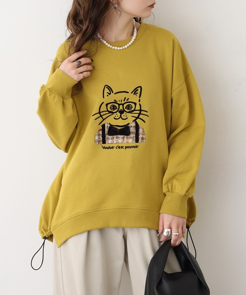 Quelle Chance(ケルシャンス)の「猫ツィード長袖 プルオーバー(Tシャツ/カットソー・レディース・チャコールグレー/グリーン/マスタード・M/L)」の14枚目の写真